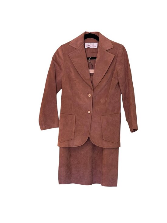 Novis Denne Dresses & Skirts - Vegan Faux Suede Skirt Suit Women Size 4 VTG 70s Rose Mauve by Novis Denne